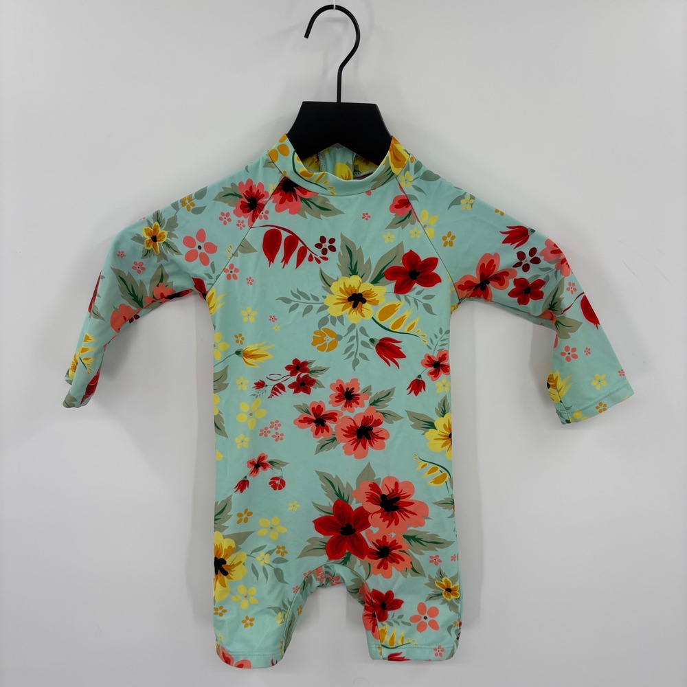 Uppababy Kids Floral Long Sleeve Rash Guard One‎ Piece Swimsuit Mint 18-24M